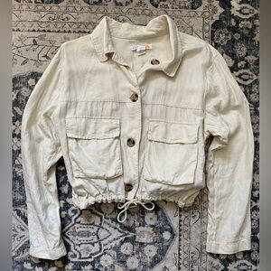 C&C California Cream Button-Up top with drawstring waist